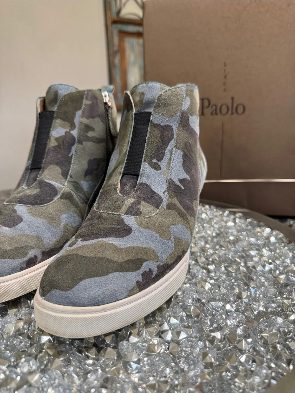 Lines Paolo suede Green and blue Camo Wedge Sneaker